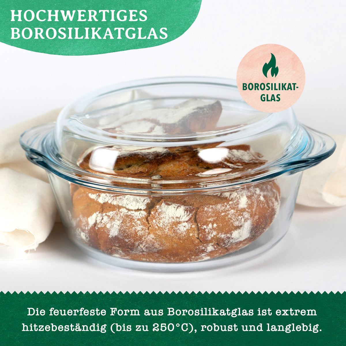 Brotbackform mit Deckel Glas rund